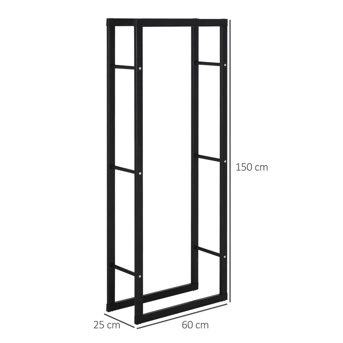 KAMINHOLZREGAL DE-18348 100 kg belastbar, 150 cm hoch Schwarz - Schwarz, Metall (25/150/60cm) - ComfortXL