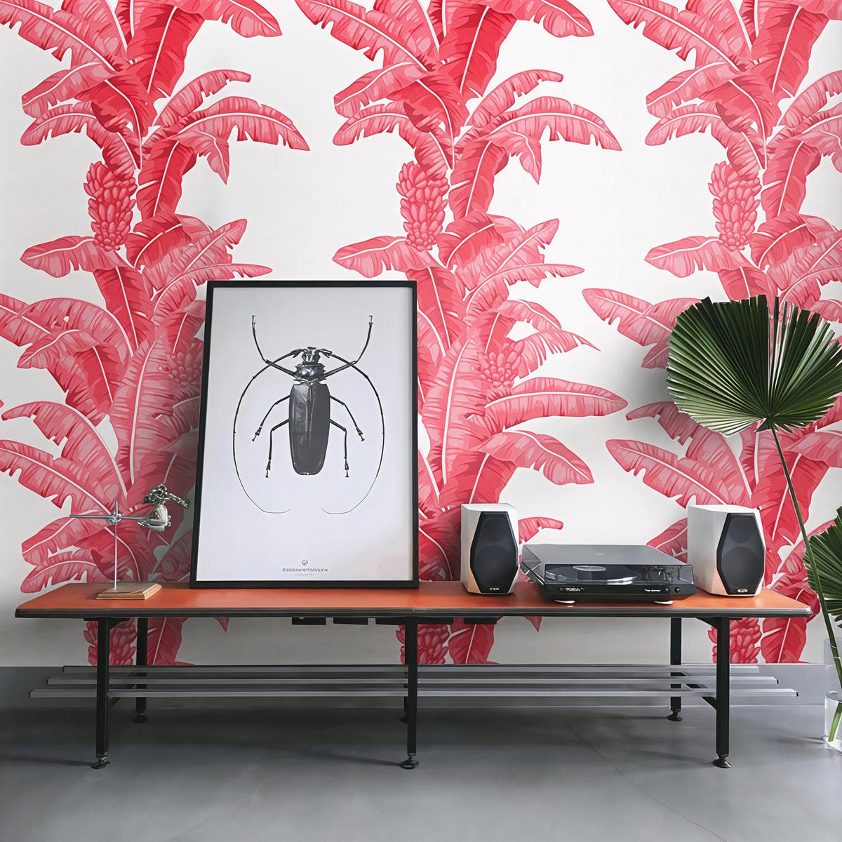 TAPETE Palmen aus echtem Papier, 200x280cm, 8 Bögen - Rot, Papier (200/280cm) - WALLPAPERS4BEGINNERS