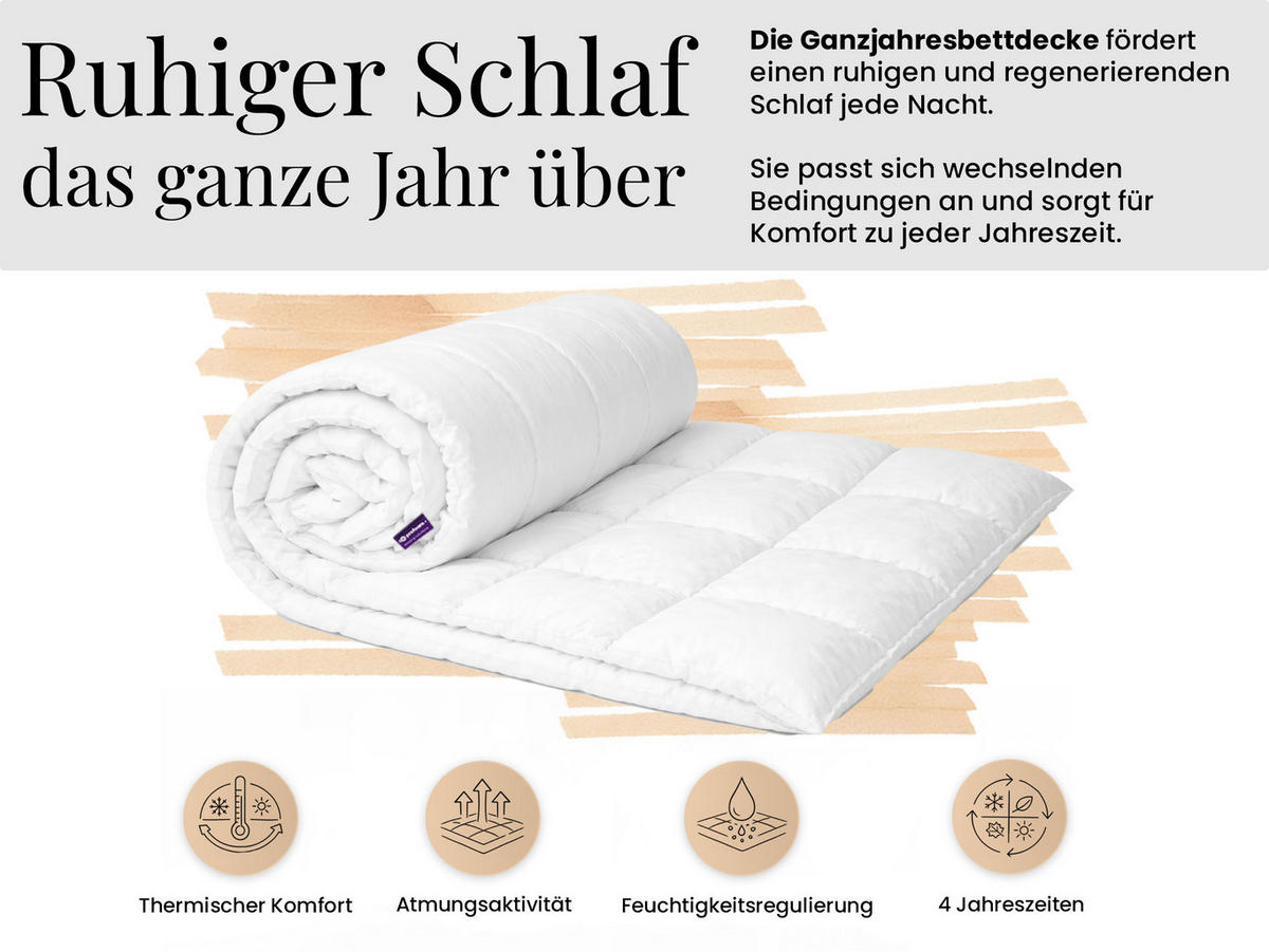 GANZJAHRESBETTDECKE hypoallergene NATENA 160/200 mit Kopfkissen 80/80 - Weiß, Textil (160/200cm) - MKS