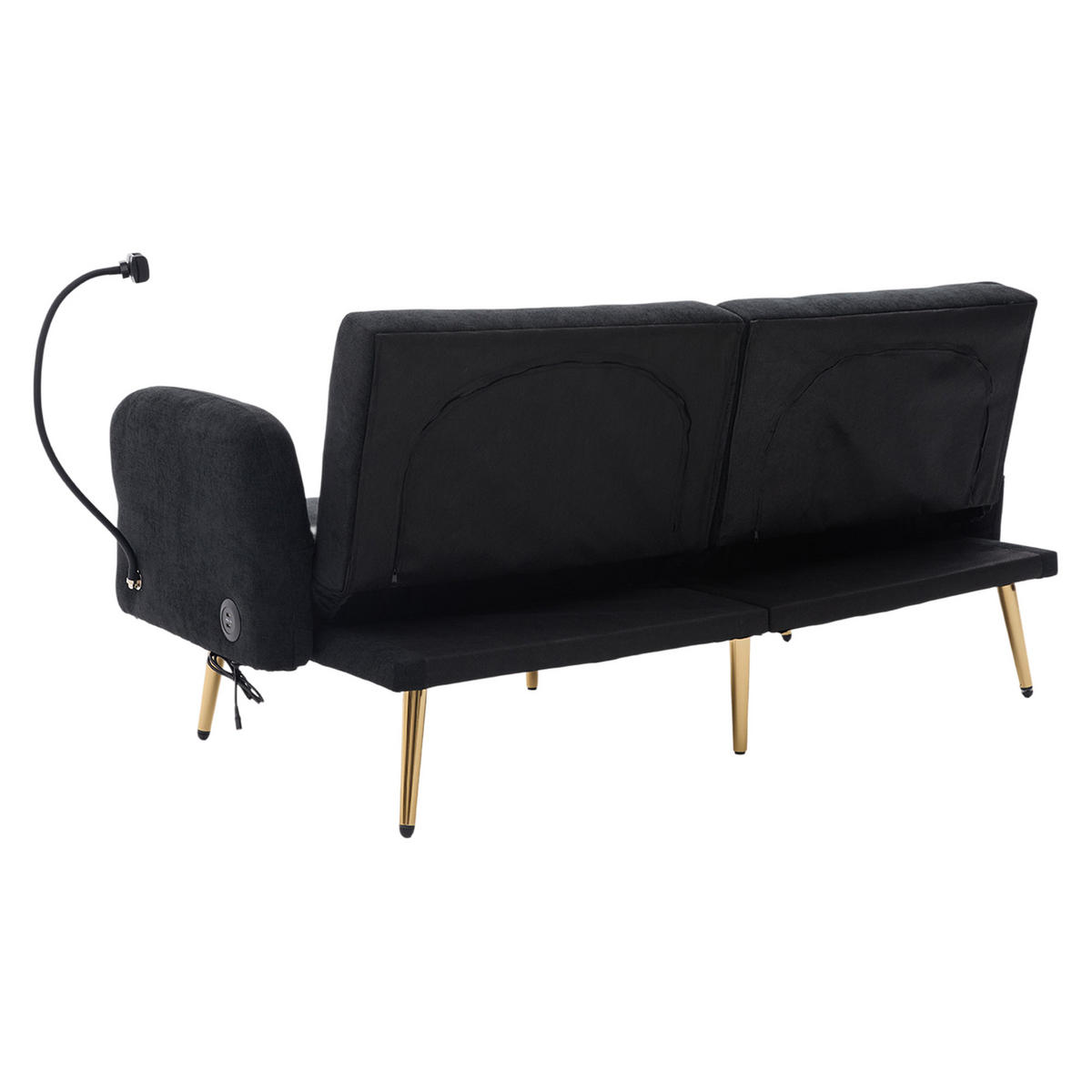 SCHLAFSOFA mit verstellbarer Rückenlehne und USB-Anschlüssen Schwarz Chenille 173/78/78 cm - Schwarz, Textil (173/78/78cm) - OKWISH