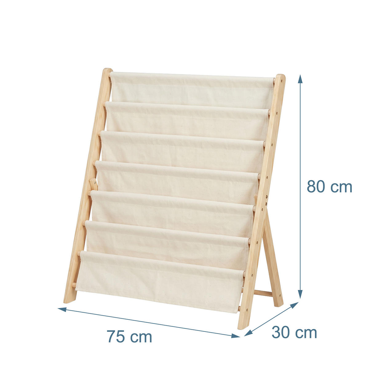 BÜCHERREGAL Weiß Natur Kinder 6 Stofffächer 80x75x30 cm - Creme, Holz/Textil (75/80/30cm) - Relaxdays
