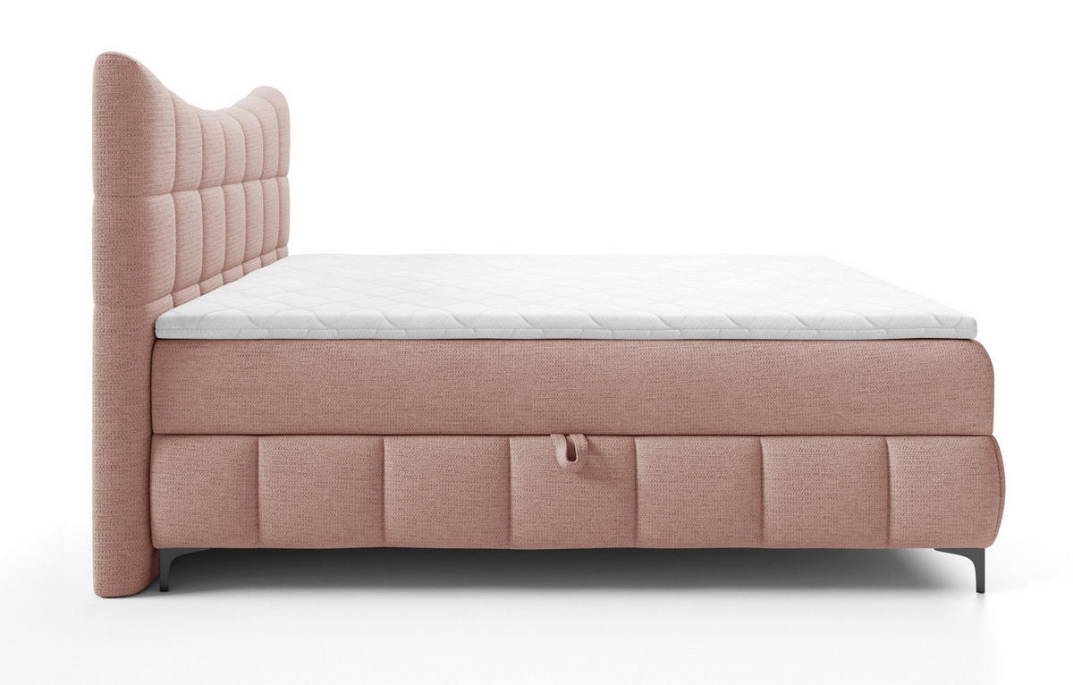 BOXSPRINGBETT 200x200 Almera, Chenille, Bettkasten, Matratze, Puderrosa - Hellrosa, Holz/Textil (200/200cm) - Emporius