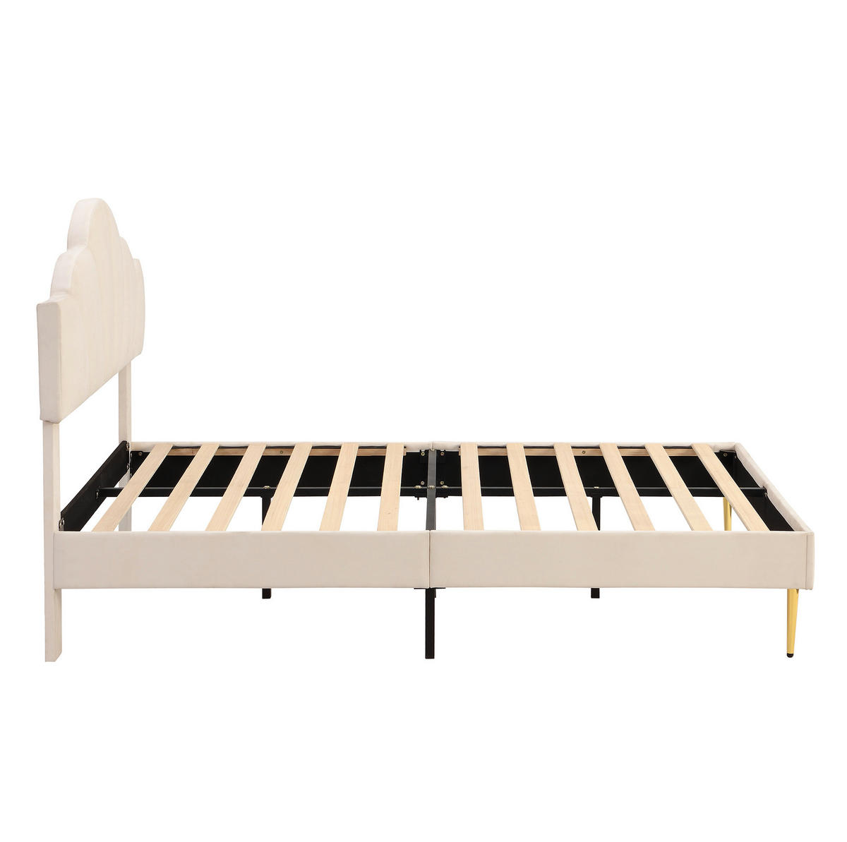 POLSTERBETT 140/200 cm aus Samt mit verstellbarem Kopfteil und goldfarbenen Metallbeinen, Beige - Beige, Textil (140/200cm) - Redom
