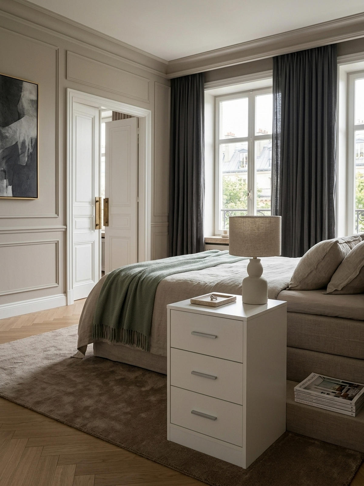 NACHTTISCH Holz 3 Schubladen Melaminbeschichtet Modern, Weiß 38x35x68 cm - Weiß, Holz/Kunststoff (38/68/35cm) - KADIMA DESIGN