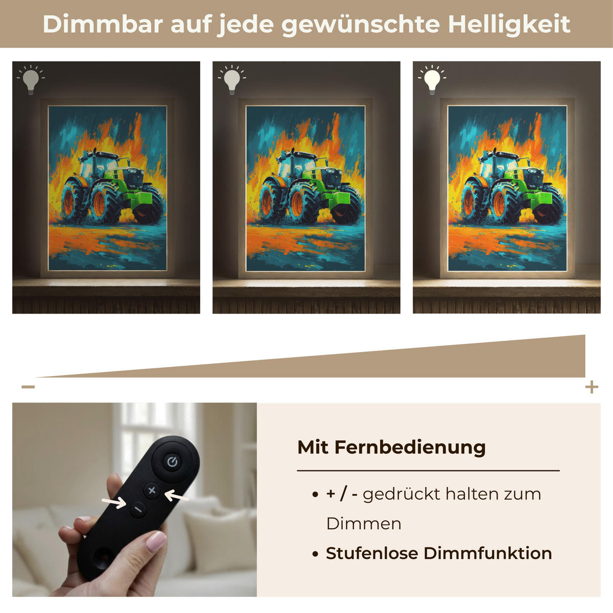 NÁSTĚNNÁ LAMPA S AKUMULÁTOREM Abstrakt - Traktor - Zelený 30x40 cm - tmavě modrá, kompozitní dřevo (30/40/8cm) - OnlyWow