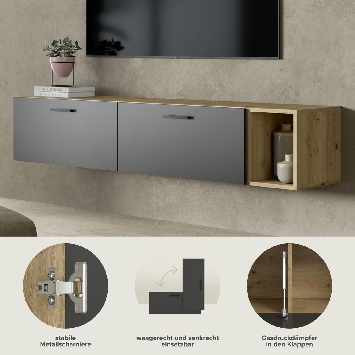 WOHNWAND The One Basalt grau 75/34/34 cm - Braun, Holzwerkstoff (75/34/34cm) - Xonox