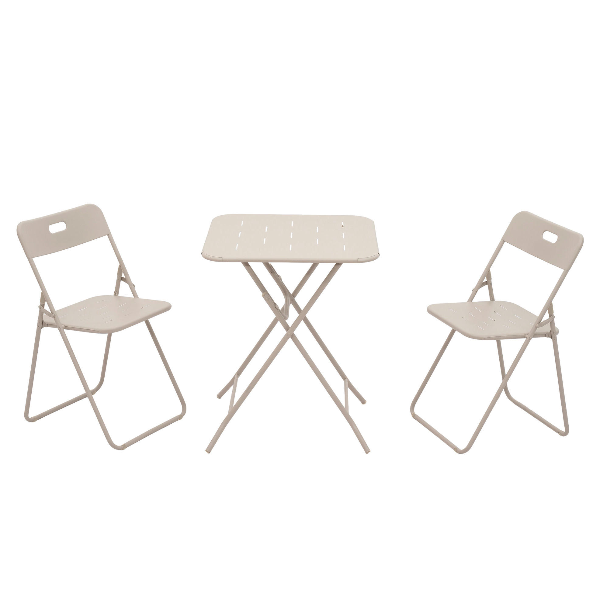 OKWISH BISTRO set 60/60/73 cm béžový z oceli skládací, 2 židle a 1 stůl