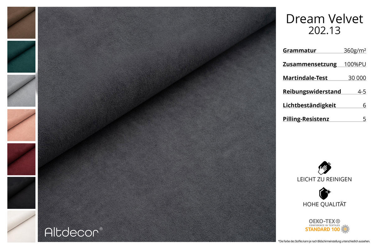 WOHNLANDSCHAFT CLOUD-U 405x185x90 Dunkelgrau Velours - Dunkelgrau, Holzwerkstoff/Kunststoff (405/90/185cm) - ALTDECOR