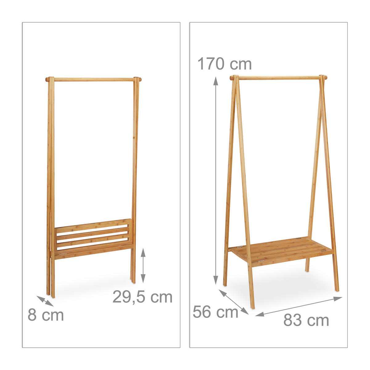 KLEIDERSTÄNDER - Hellbraun, Holz (83/170/56cm) - Relaxdays