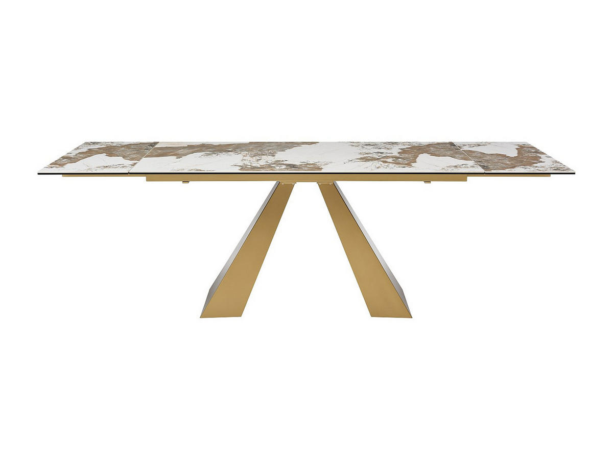 ESSTISCH ausziehbar - 6 bis 10 Personen - Sicherheitsglas, Keramik & goldfarbenes Metall - Marmor-Optik Schwarz & Taupe - LOZIPA - Braun, Glas (90/240/76cm) - Vente-Unique