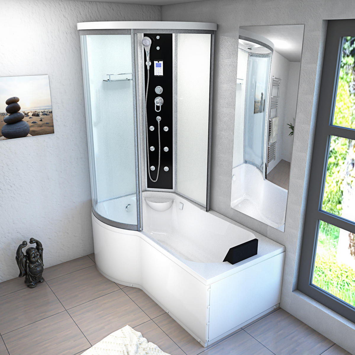 DUSCHKABINE mit Wanne K55-R01-EC Weiß 100x170 - Weiß, Glas/Kunststoff (98/170/220cm) - AcquaVapore by Sandra Jentho
