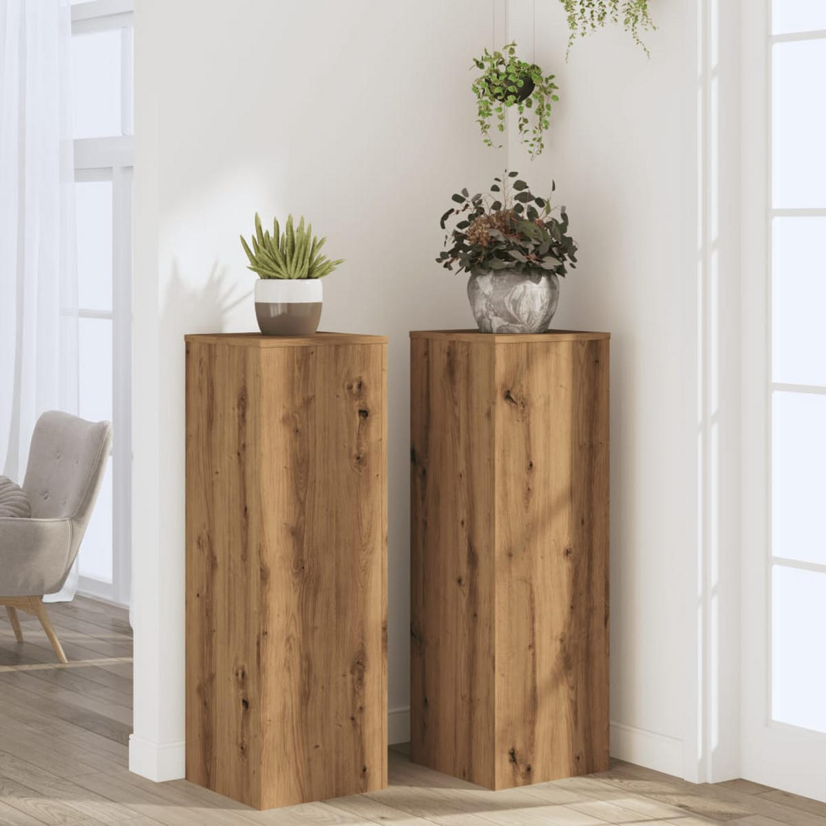 PFLANZENSTÄNDER 2er Set Artisan-Eiche 33/33/100 Cm Holzwerkstoff - Braun, Holzwerkstoff (33/100/33cm) - vidaXL