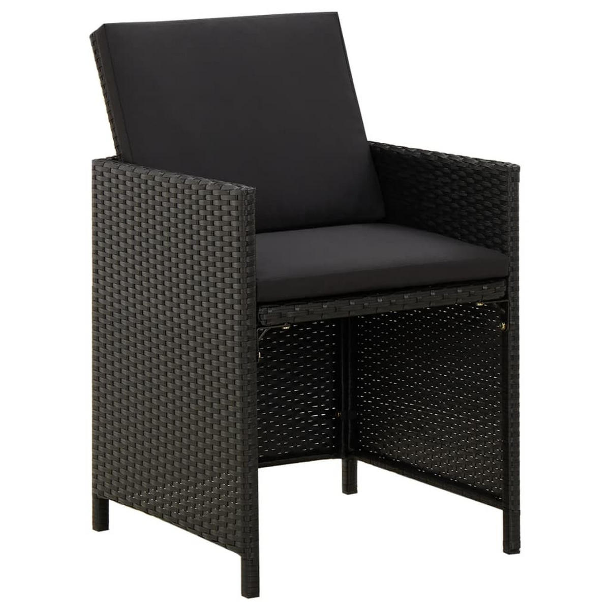GARTENSTÜHLE mit Kissen 2 Stk. Poly Rattan Schwarz - Schwarz, Holz (46/85/60cm) - furnicato