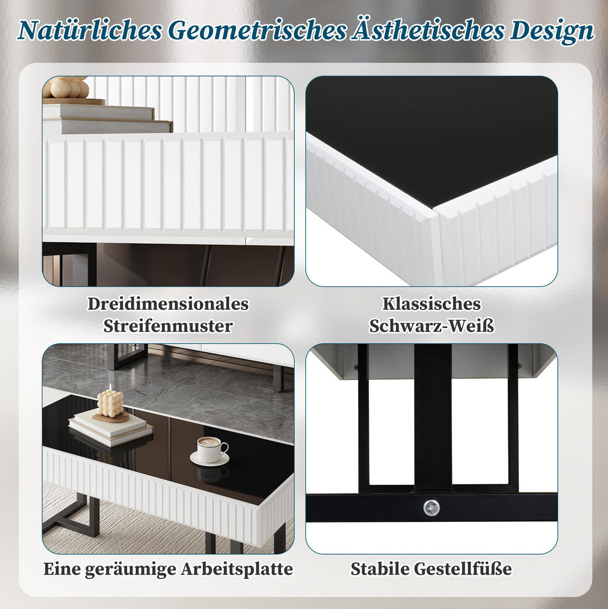 COUCHTISCH- und TV-Möbel-Set 170/35/47 cm und 110/50,5/41 cm mit Stauraum und Hochglanz-Oberfläche, Schwarz/Weiß - Schwarz, Holzwerkstoff (170/47/35cm) - Redom