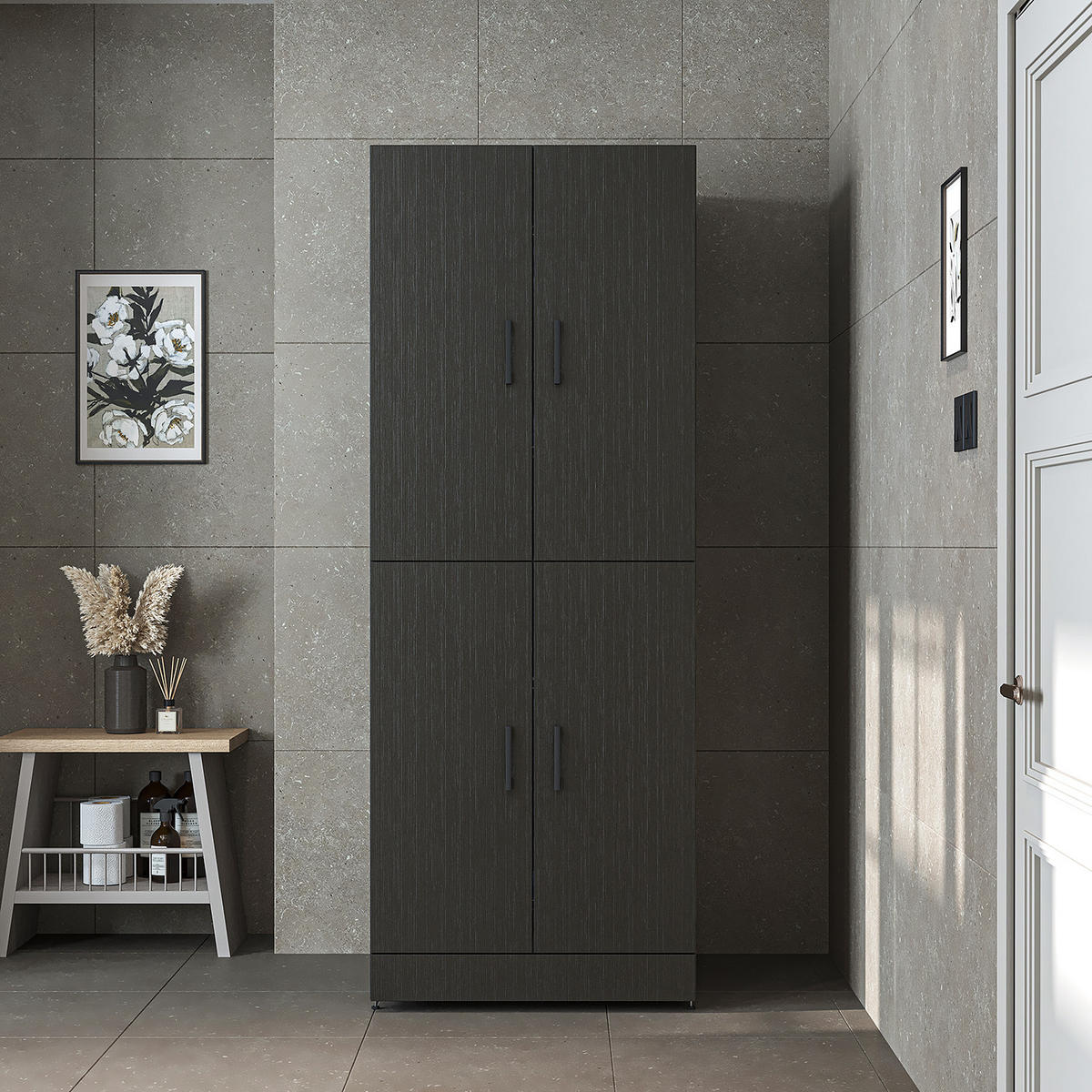 WASCHMASCHINENSCHRANK DORA-I 70cm Breit - Schwarz, Holzwerkstoff (70/186/74cm)