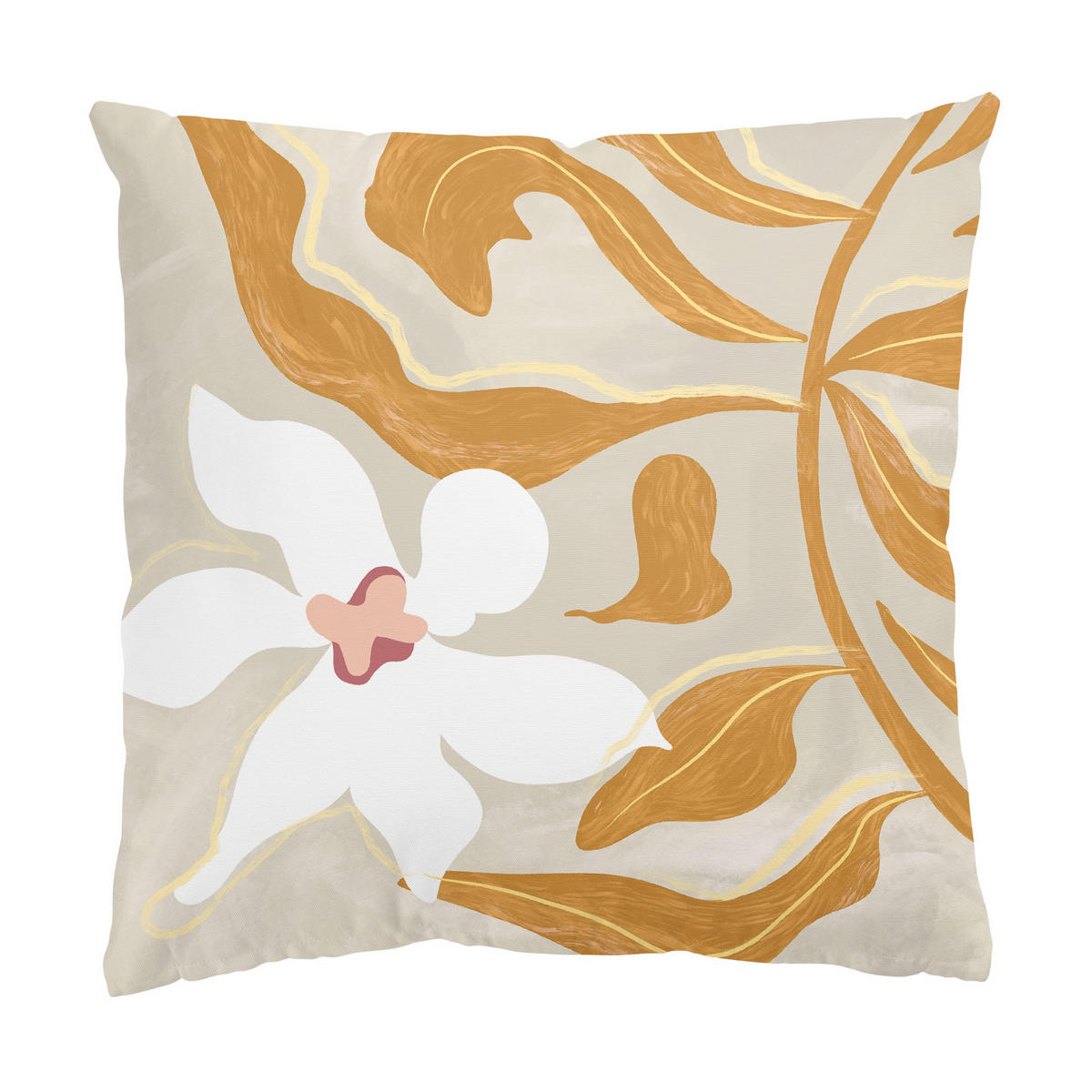 DEKOKISSEN 2er-Set Weiße Blüten mit gelben Blättern Duo 50/50 cm - Eichefarben, Textil (50/50cm) - Bilderwelten