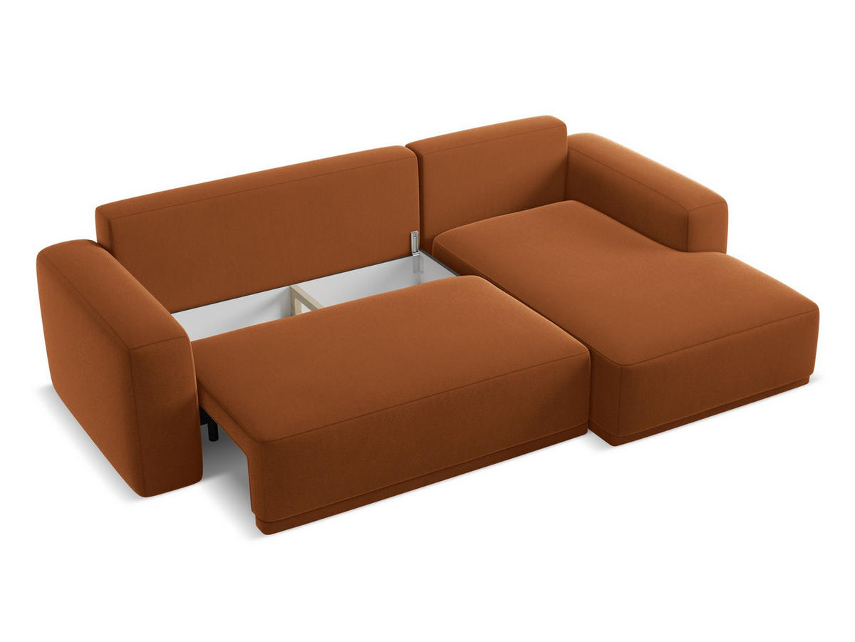 ECKSOFA mit Schlaffunktion Samt Stoff Orange - Terra cotta/Schwarz, Kunststoff/Textil (258/160cm) - Makamii