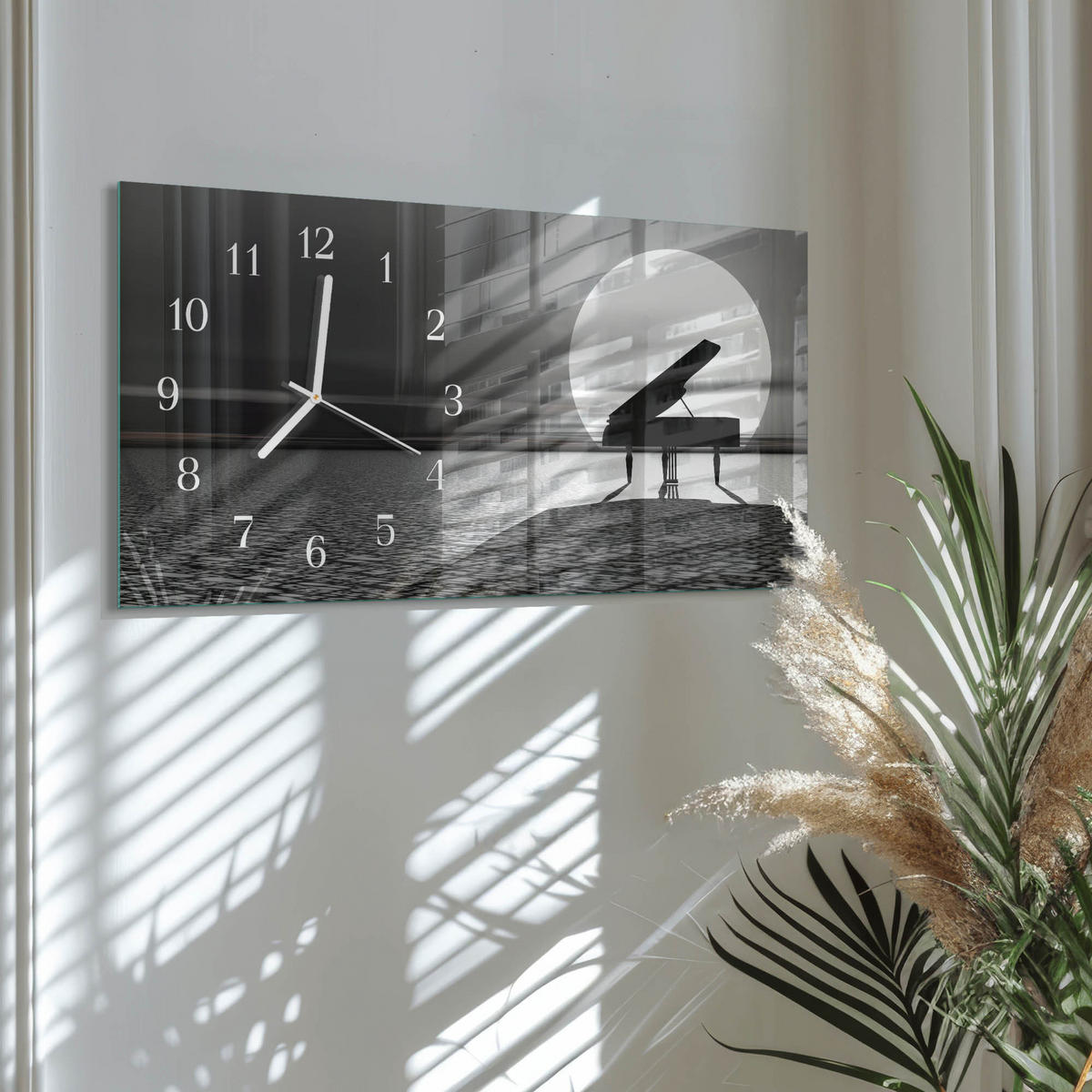 WANDUHR 60x30 cm - Abstrakte Kunst - Schwarz, Glas (60/30/0.4cm) - TULUP