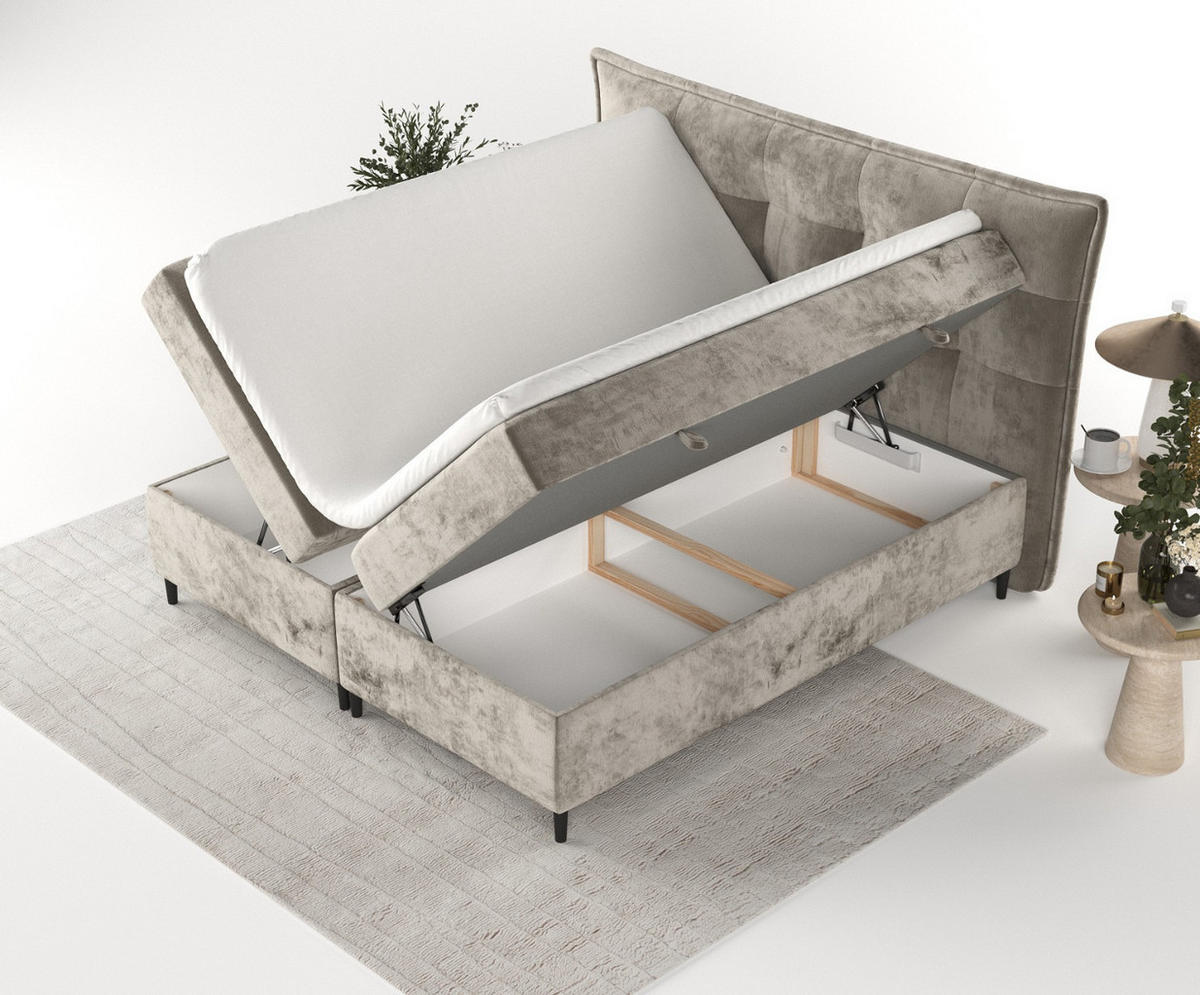 BOXBETT Las Palmas 140/200 cm Beige im Lotta Stoff - Beige/Schwarz, Holz/Holzwerkstoff (140/200cm) - AltaBeds