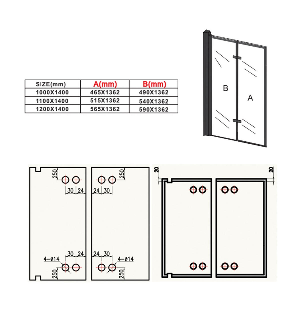 BADEWANNE Medal 2 Teile cm Schwarz - 120 x 140 cm - Schwarz, Glas (120/140cm) - Badplaats
