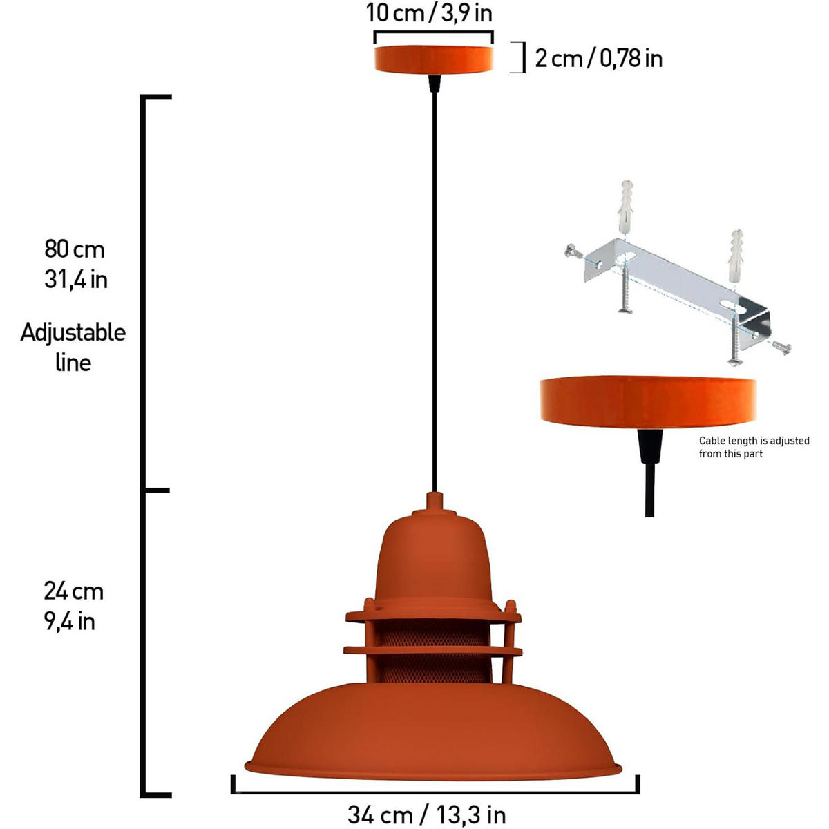 PENDELLEUCHTE Leuchtturm 34/24 - Orange, Metall (34/34/24cm) - Bamyum