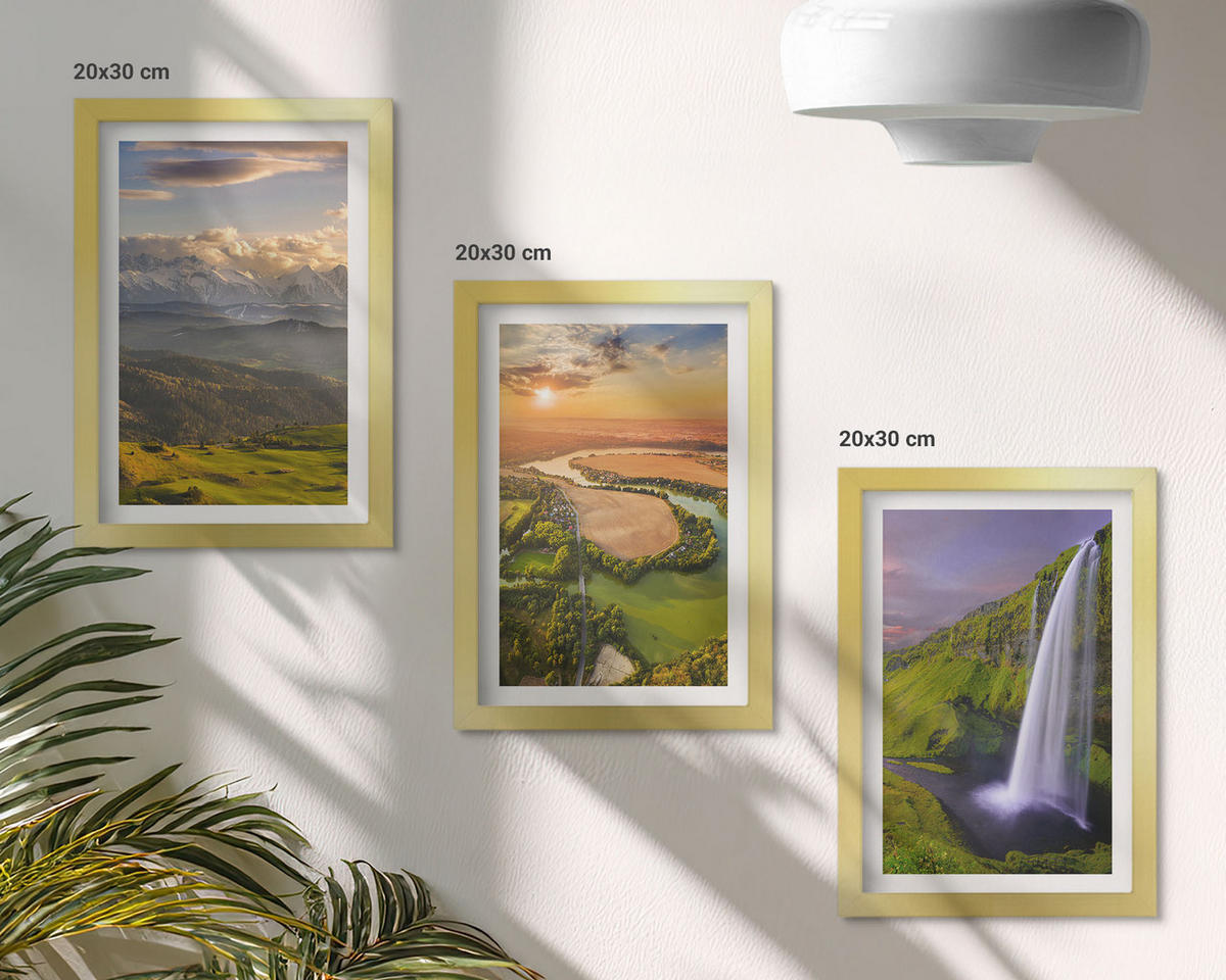 WANDBILDER 3er Set - 20x30 cm Goldrahmen - Gebirgsflüsse, Wasserfälle, Natur - Goldfarben, Kunststoff (20/30cm) - ArtPrintCave