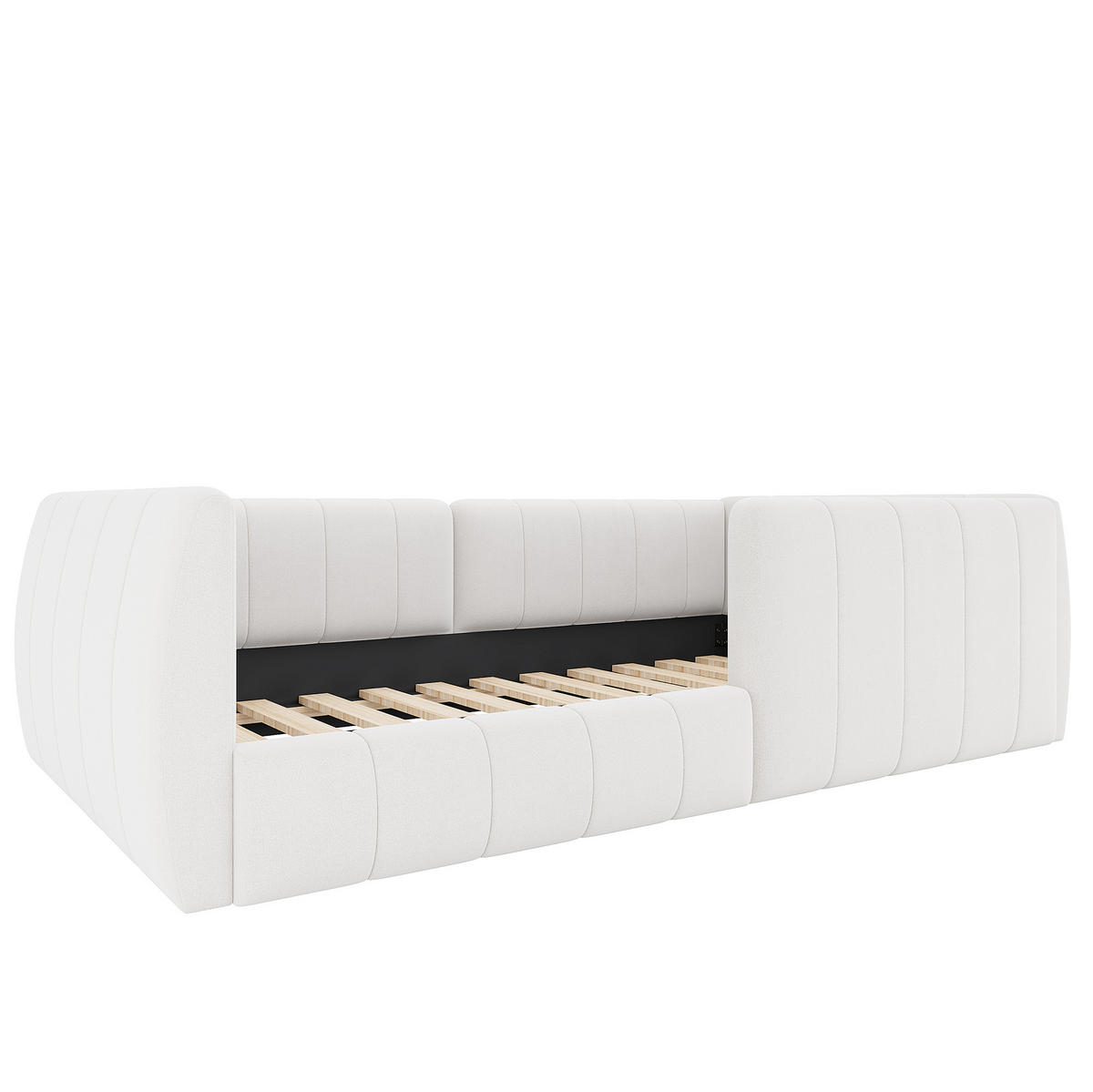 POLSTERBETT 90/200 cm aus MDF und Leinenstoff mit Sicherheitsgeländer und gepolstertem Kopfteil, Beige - Beige, Holzwerkstoff (90/200cm) - Redom