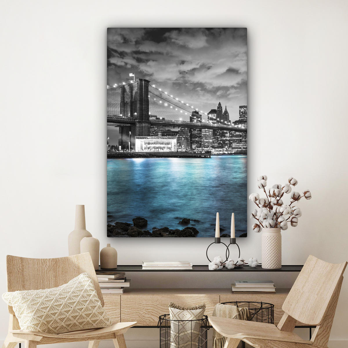 LEINWANDBILD New York - Skyline - Stadt - Blau Deko Groß 90x140 cm - Blaugrau, Textil (90/140cm) - MuchoWow