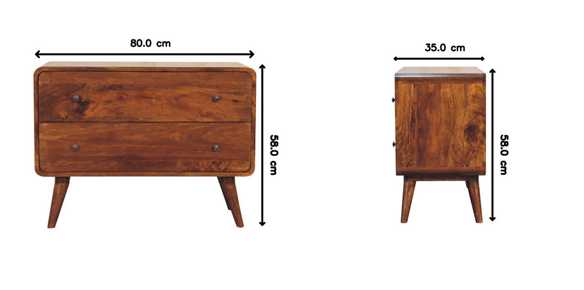 KOMMODE Massivholz Kastanienbraun, 2 Schubladen - Dunkelbraun/Messingfarben, Mangoholz/Holz (80/58/35cm) - Artisan Furniture