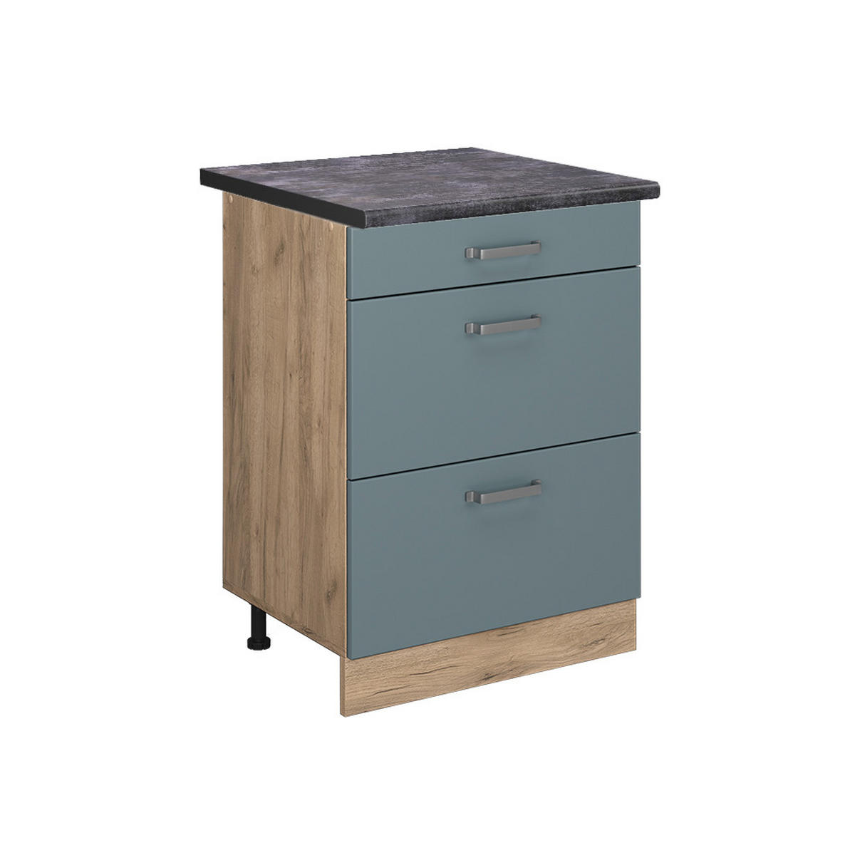 KÜCHENUNTERSCHRANK R-Line Blau-Grau 60 cm mit Schubladen, AP Anthrazit - Honigeiche/Eiche Wotan, Holzwerkstoff (60/81.6/60cm) - Vicco
