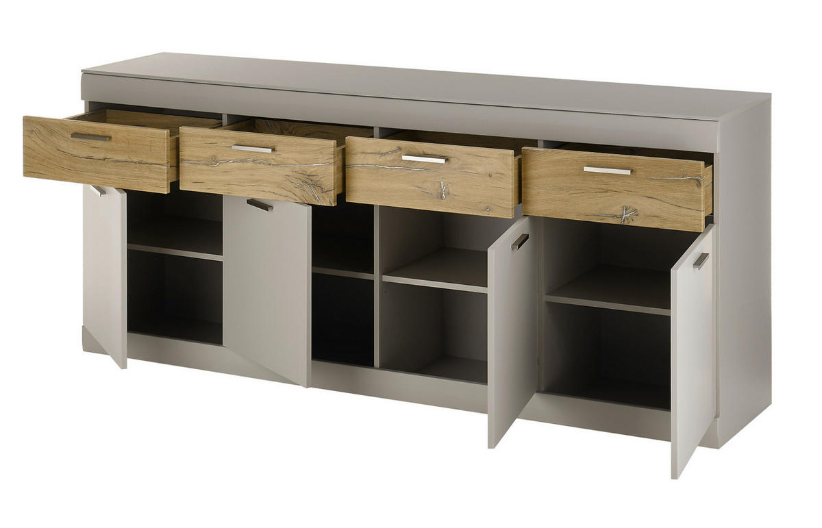 EX! SIDEBOARD grau matt, Zinneiche 200 cm, Kommode mit Soft-Close-Funktion - Eichefarben/Silberfarben, Holzwerkstoff/Metall (200/85/42cm) - Furn.Design