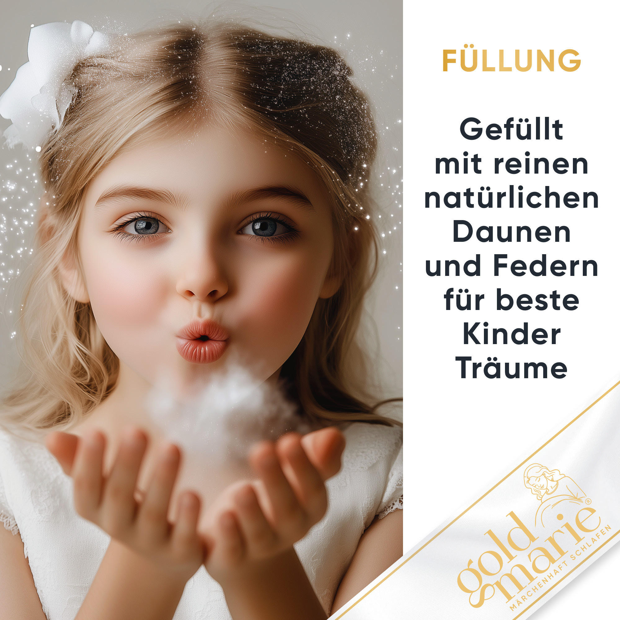 KINDERKISSEN GOLDIE Gänsedaunen weich - Weiß, Naturmaterialien/Textil (40/80cm) - Goldmarie 