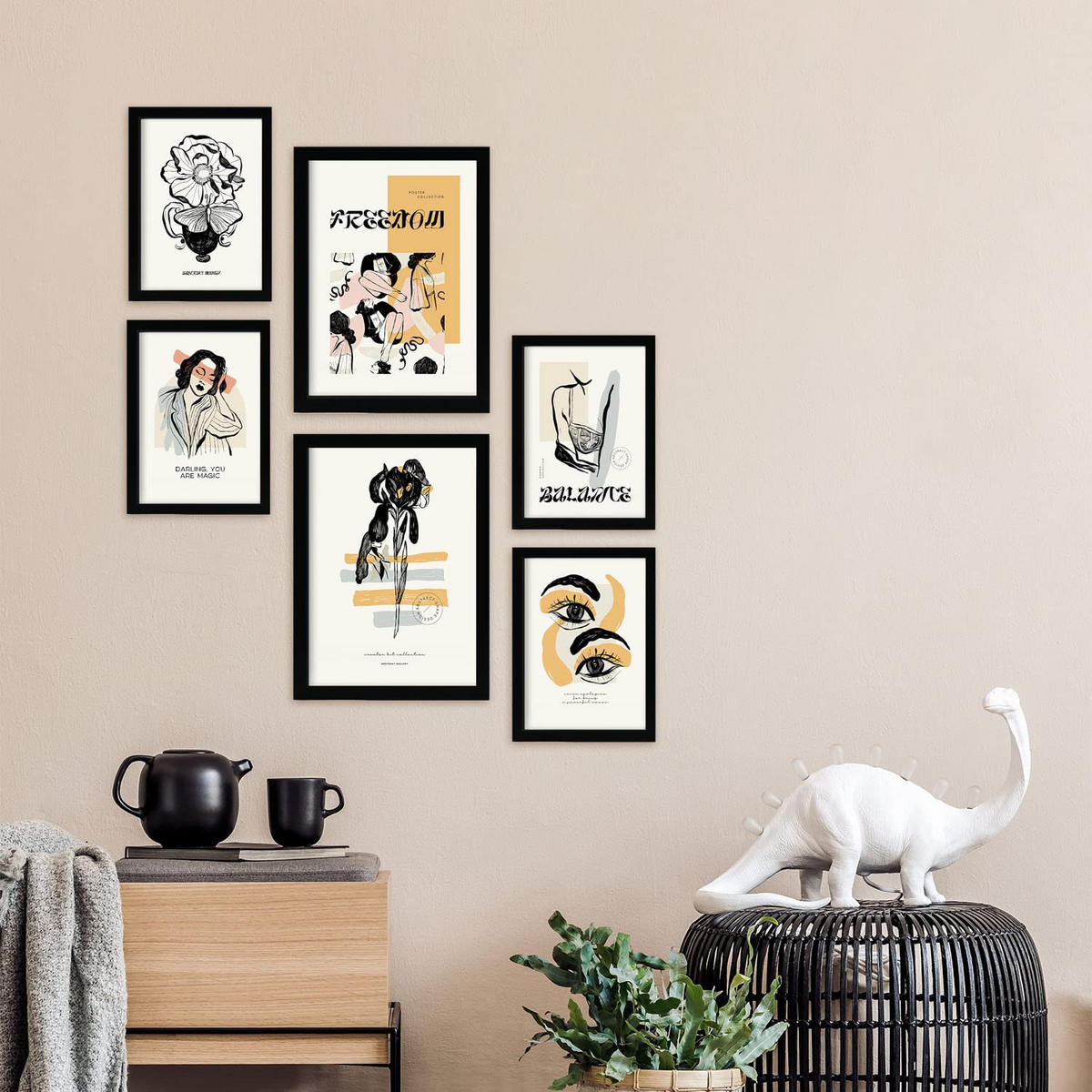 POSTER Set Mit 6 In Schwarzer Tinte Freiheit A3 & A4 Rahmenlos - Klar, Papier (29/3cm) - Nacnic