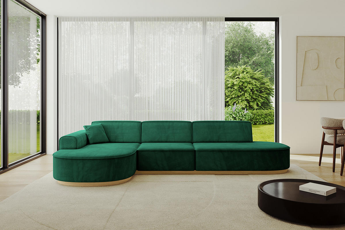 ECKSOFA Ottomane Links MARI-L2-v2 - 328x171x83 cm Grün Velours - Grün, Holzwerkstoff/Textil (328/171cm) - ALTDECOR