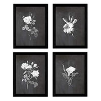 POSTER Set mit 4 Botanische Schwarz Hintergrund helle Blumen A3 Rahmenlos - Klar, Papier (29.7/3cm) - Nacnic