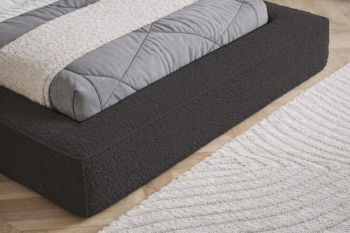 POLSTERBETT Boucle 180x200 Karano, Dicker Schaum, Bettkasten, Schwarz - Schwarz, Holz/Textil (180/200cm) - Emporius