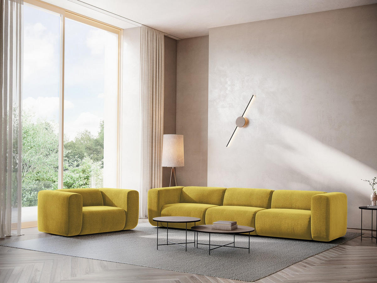 SESSEL Chenille Stoff Gelb - Currygelb/Gelb, Kunststoff/Textil (137/70/89cm) - Makamii