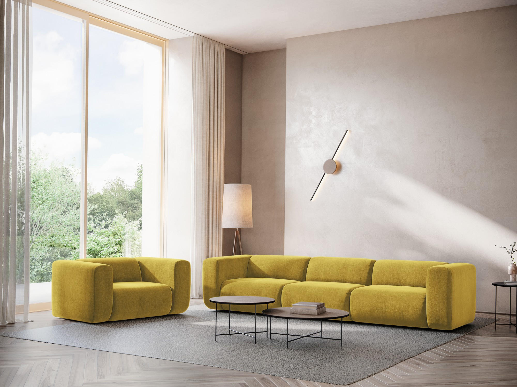 Thumbnail - Makamii Sessel, Currygelb, Textil, 1-Sitzer, Füllung: Schaumstoff, 137x70x89 cm, Made in EU, Wohnzimmer, Sessel, Polster...