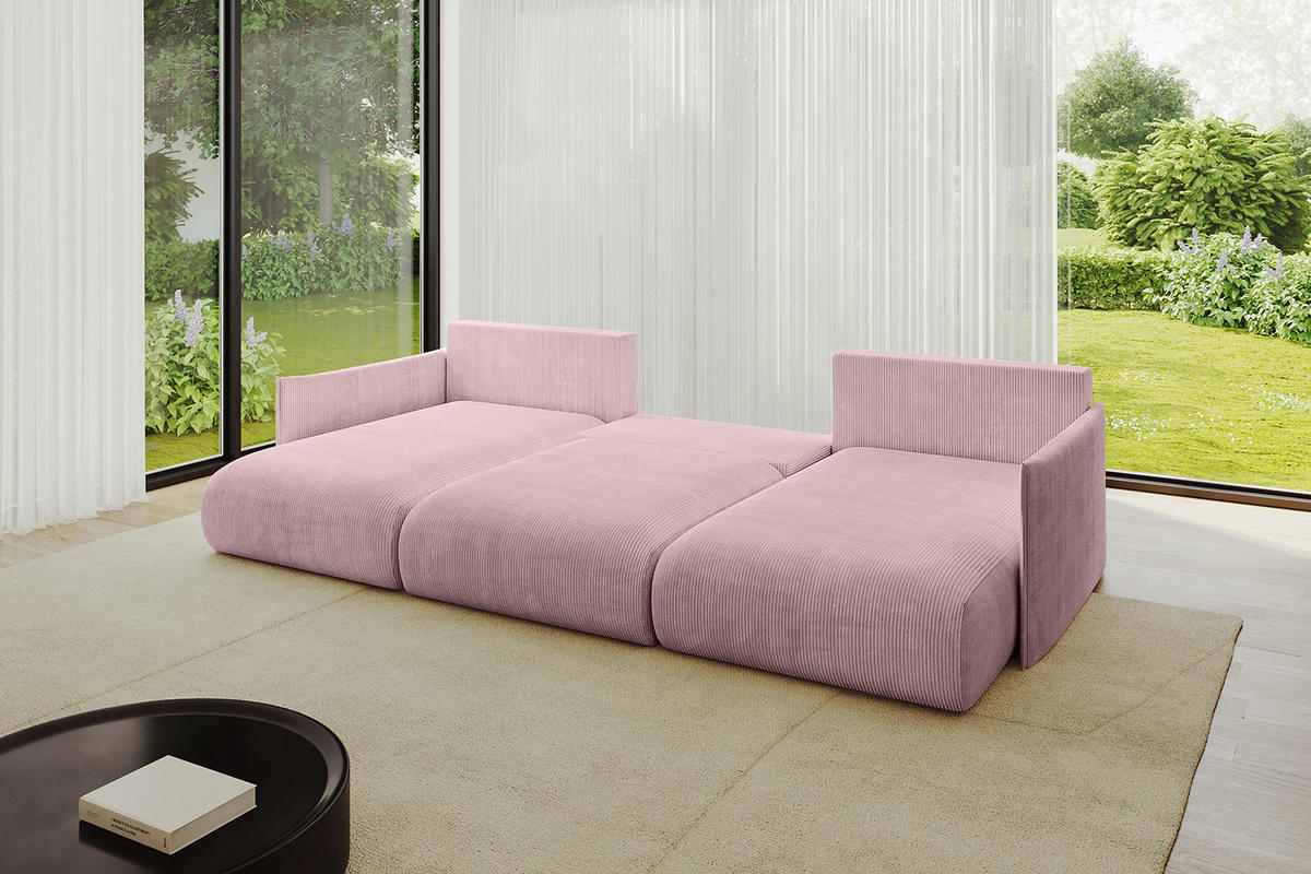 WOHNLANDSCHAFT mit Schlaffunktion und Bettkasten ONESK-U 317x177x72 Rosa Cord - Rosa, Holzwerkstoff/Kunststoff (317/72/177cm) - ALTDECOR