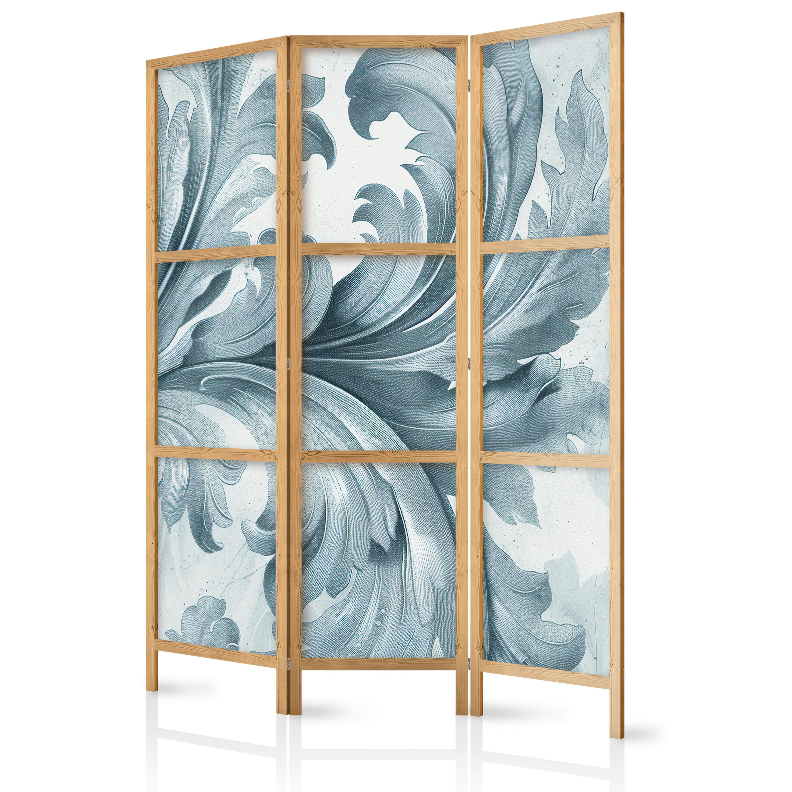 PARAVENT Japanischer 3-tlg 135x172 cm Vintage Ornamente - Blau, Holz/Textil (135/172/3cm) - Muralo