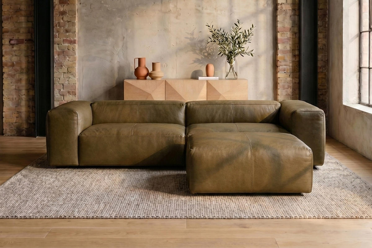 SOFA CELESTE Dunkelgrün Leder - Dunkelgrün/Schwarz, Leder/Kunststoff (302/114cm) - KAWOLA