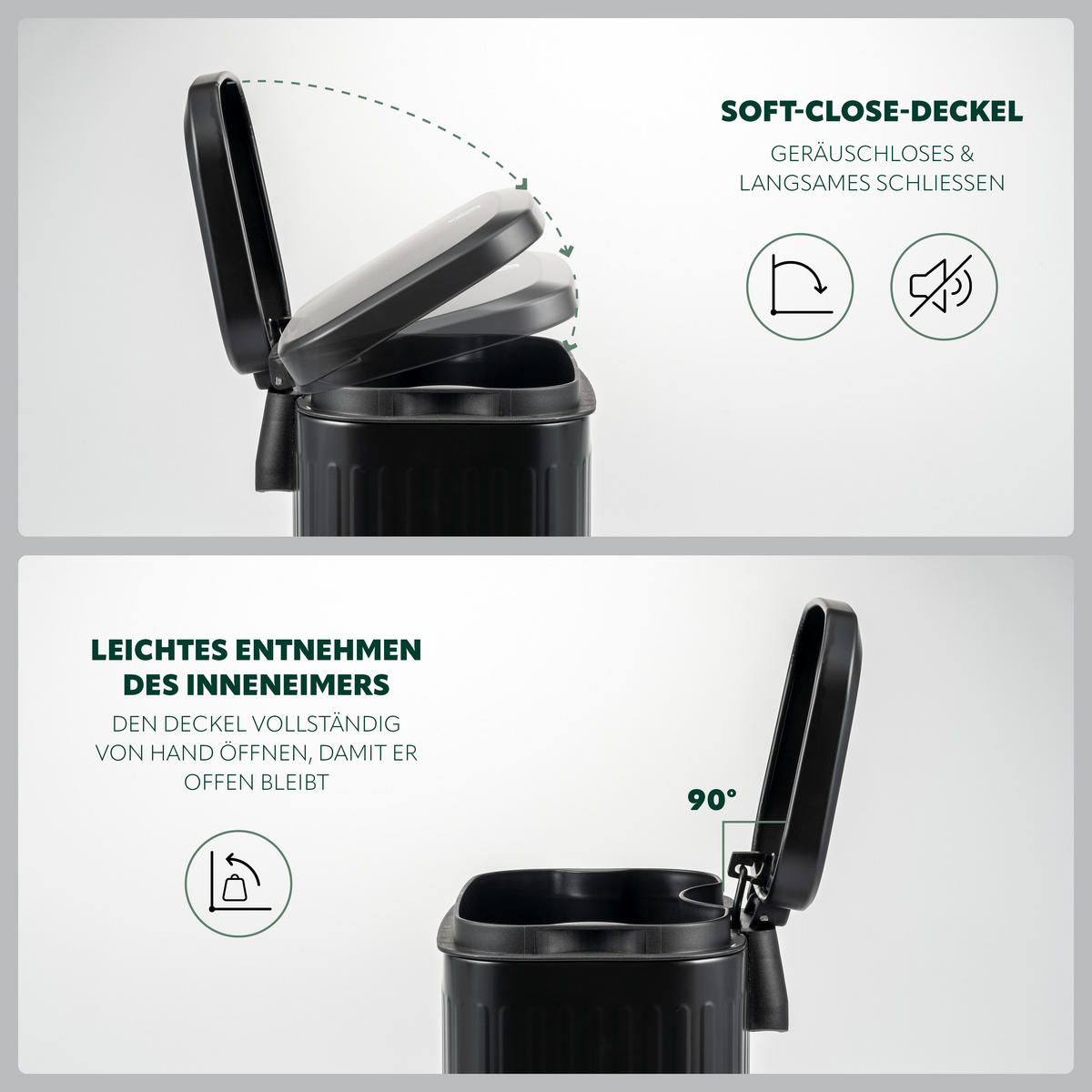 KOSMETIKEIMER 6 Liter, schwarz - Schwarz, Metall (22.5/32/20.5cm) - eluno