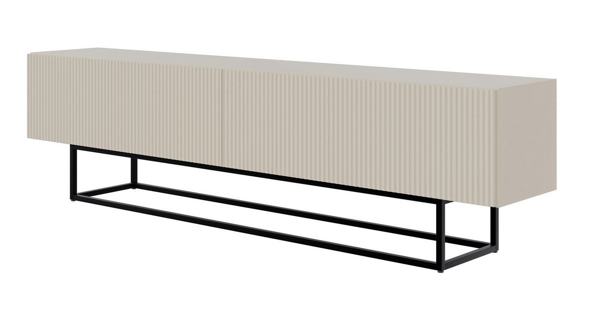 TV stolík Veldio Greige s čiernym kovovým rámom 175 cm - čierna/sivobéžová, kov/kompozitné drevo (175/46.5/31.6cm) - Selsey