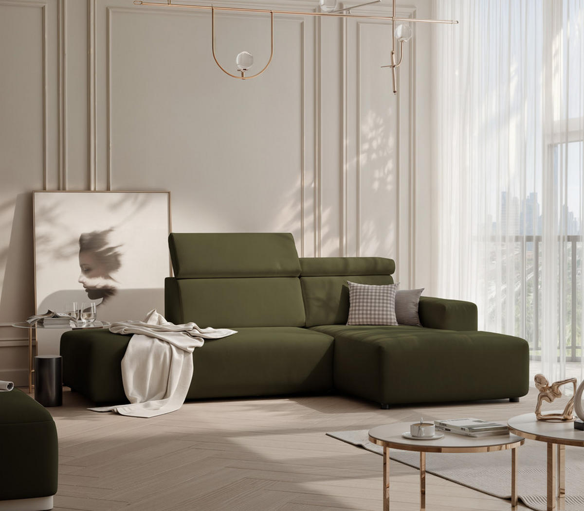 ECKSOFA RICO Rechts, Stoff Grün - Grün, Textil (260/186cm) - Idohome