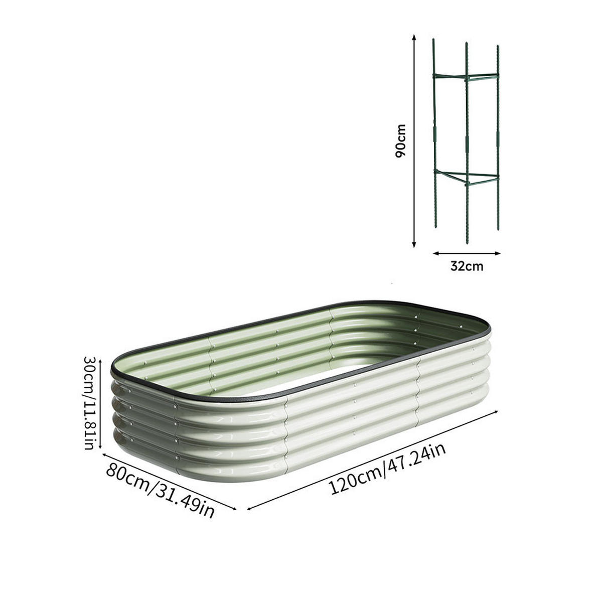 HOCHBEET-PFLANZKASTEN mit Pflanzenstütze aus verzinktem Stahl in Weiß Ovalen Blumenkasten für Garten Balkon 120 × 80 × 30 cm 5,3 kg - Weiß, Metall (80/30/120cm) - Livingandhome