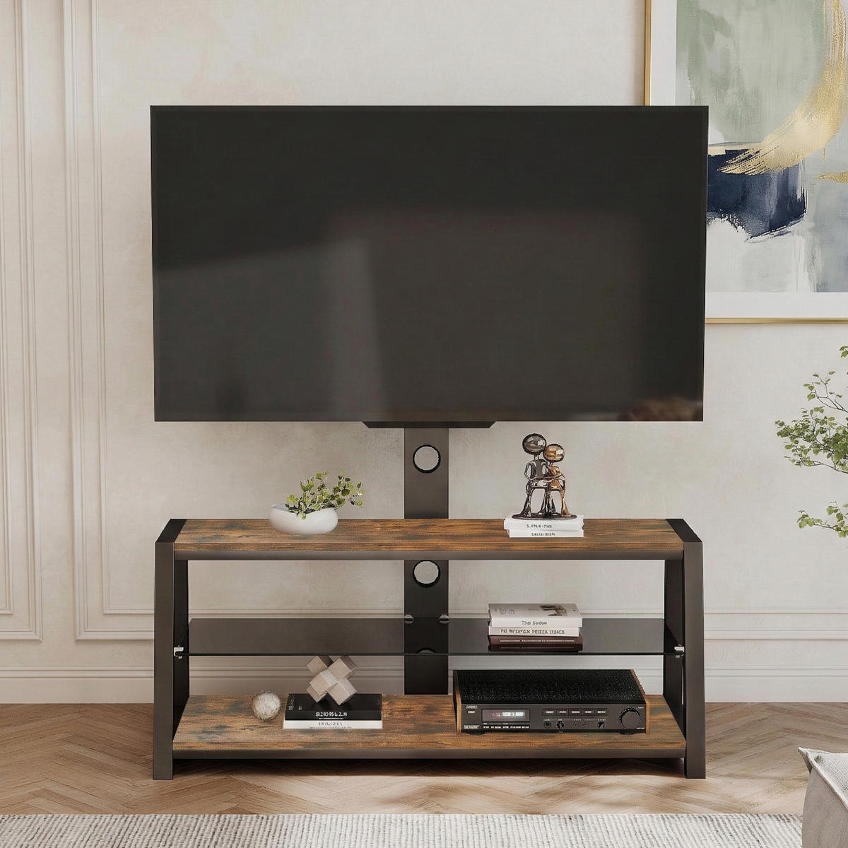 TV-STÄNDER mit 3 Ablagen für TVs 81,3-165,1 cm MDF Metall Braun - Braun, Metall (42/125/116cm) - Beauniv