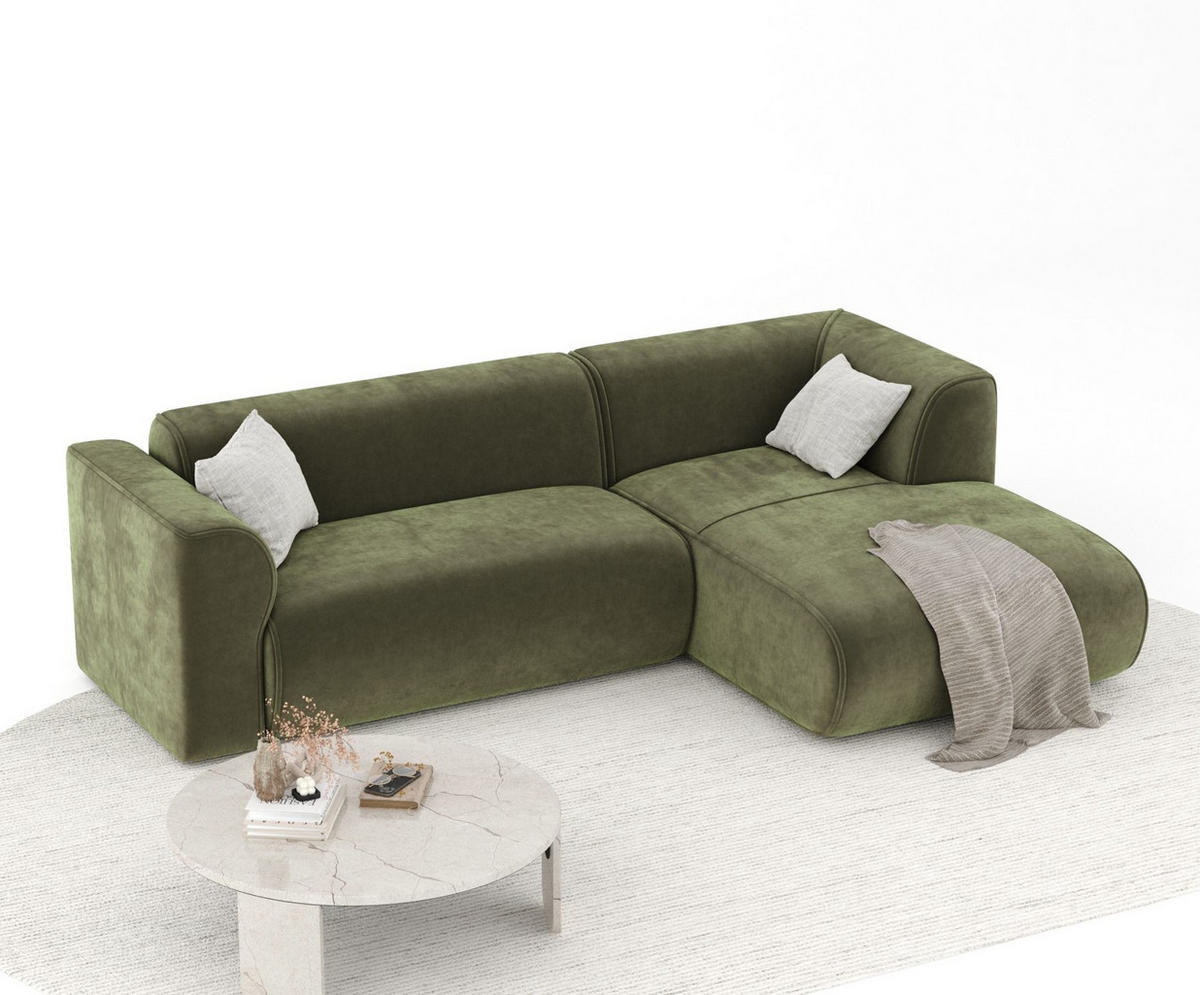 ECKSOFA Melani Olivenfarbe Samtstoff - Rechts Seite - Schwarz/Olivgrün, Holz/Holzwerkstoff (162/256cm) - Maison de Reve