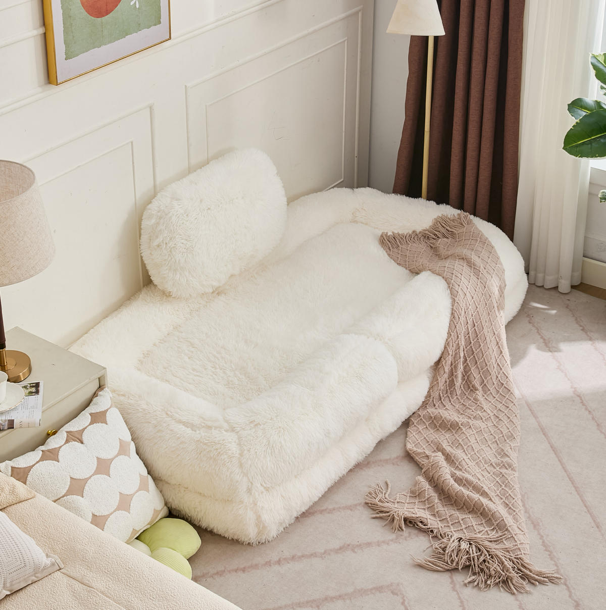 BODENSOFA mit 5-fach verstellbarer Rückenlehne 102 x 89 x 88 cm Beige - Beige, Kunststoff (89/88/102cm) - Beauniv