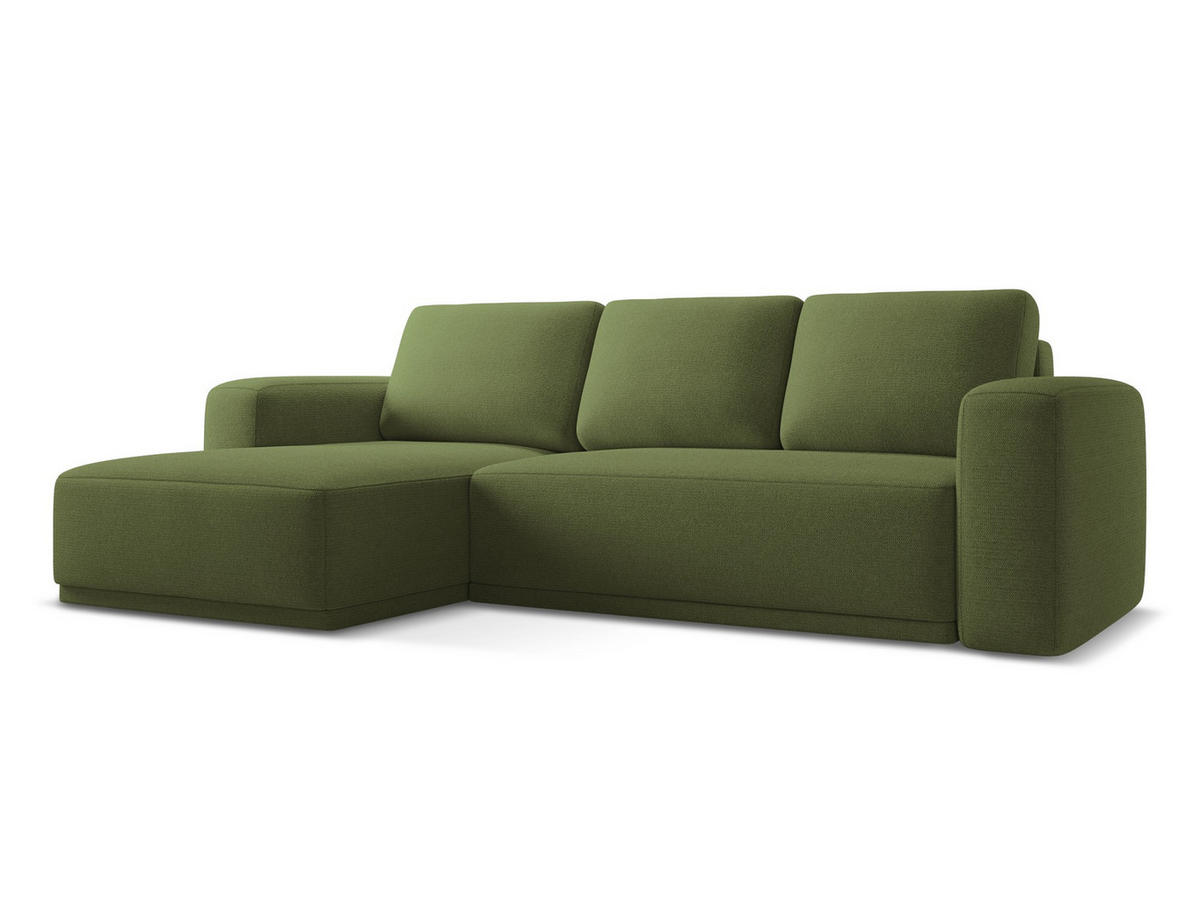 ECKSOFA mit Schlaffunktion Chenille Stoff Grün - Dunkelgrün/Schwarz, Kunststoff/Textil (160/258cm) - Makamii