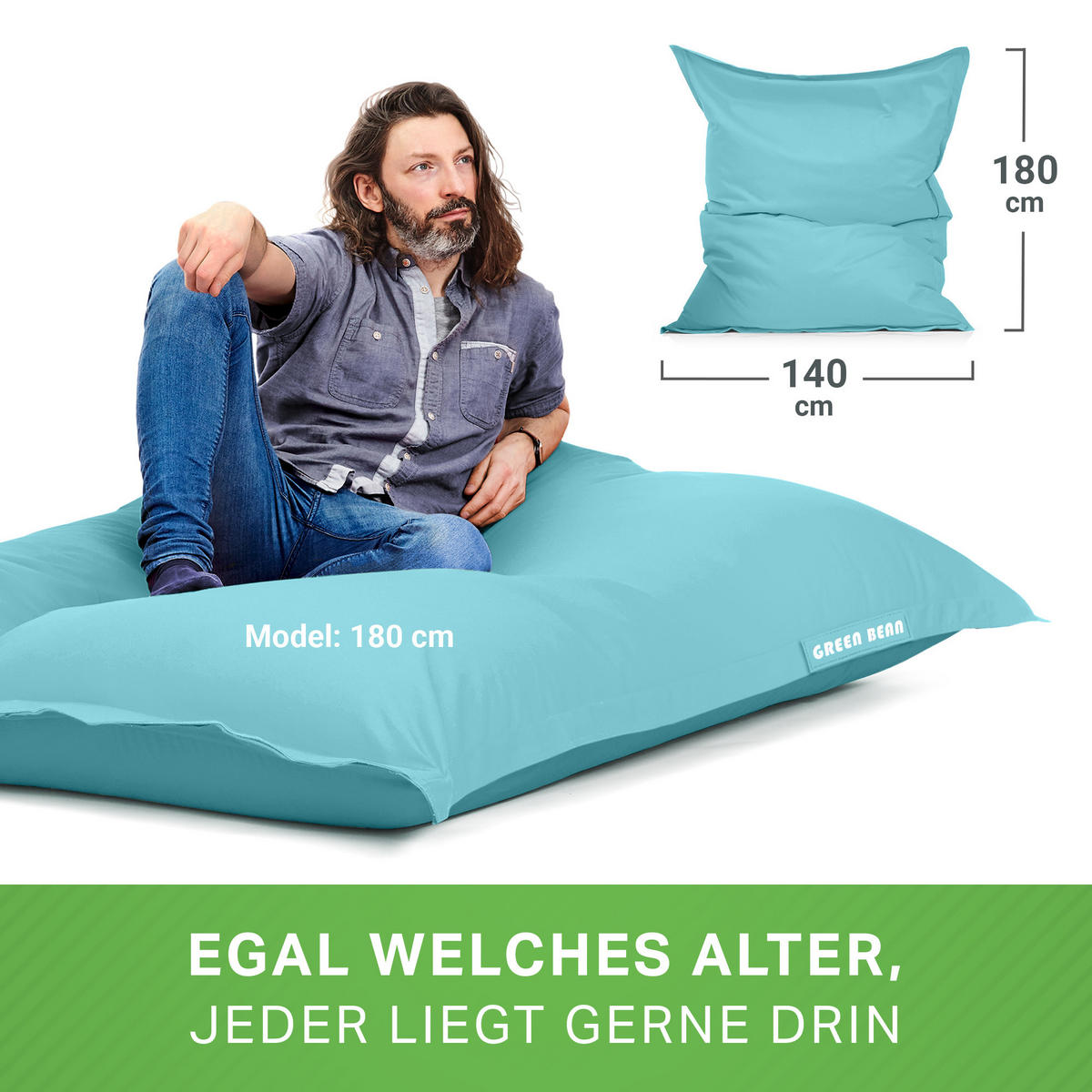 XXL-SITZSACK + Pouf 2er Set - 140x180cm - Hellblau, Textil (140/25/180cm) - Green Bean